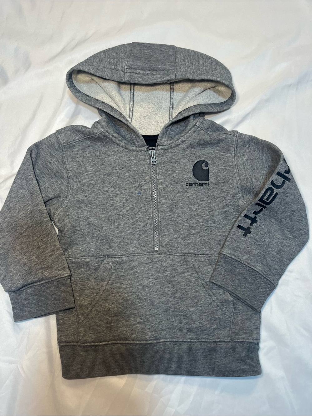 Carhartt Toddler Boys 2T Gray Fleece Hooded Half-Zip Hoodie Pockets